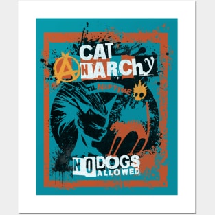 CAT ANARCHY - ORANGE & TEAL Posters and Art